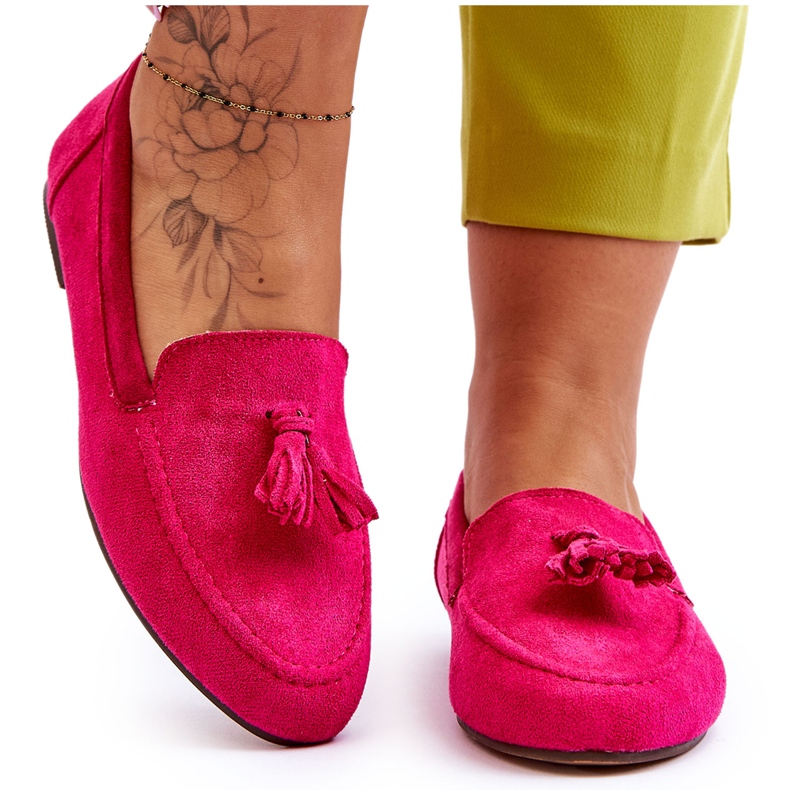 Klassiske loafers i ruskind med frynser Fuchsia Averil lyserød