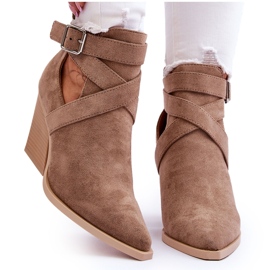FI1 Dame ruskinds cowboystøvler Dark Beige Dennise