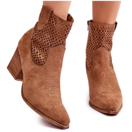 FB1 Dame ruskinds cowboystøvler på hæl Brun Norvella beige