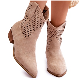 FB1 Kvinders gennembrudte cowboystøvler Beige Reeds
