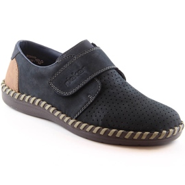 Rieker B2450-14 marineblå læder herresko med velcro