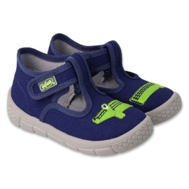 Befado Børns hjemmesko 631p021 Navy Blue med grøn krokodille blå