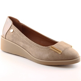 M. DASZYŃSKI Dame ruskind wedge pumps beige M.Daszyński MR2265-4