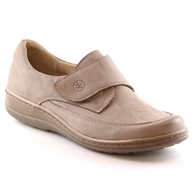Komfortable damelædersko med Velcro beige Helios 395