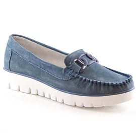 Dame læder loafers i ruskind på den blå platform Filippo DP3334