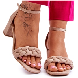 FB2 Suede højhælede sandaler med dekorative beige Azela fletninger brun