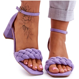 Suede højhælede sandaler med dekorativ fletning, lilla Azela violet