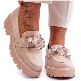 FB2 Kvinders platform Loafers med beige ornamenter Brenda