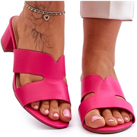 FJ1 Klassiske fuchsia Miley læderflip flops med lav hæl lyserød