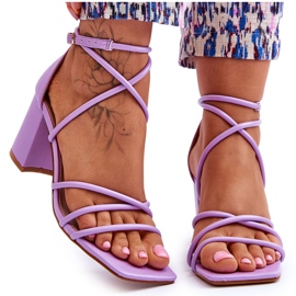 Læder Fashionable damesandaler Lilla Primma høje hæle violet