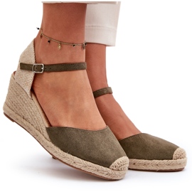 Ruskind Espadrilles Wedge Sandaler Grøn Cammer