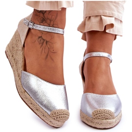 Læder Espadrilles Wedge Sandaler Sølv Cammer