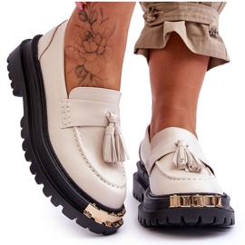 Lonisa Lonis Classic Loafers Med Frynser Beige