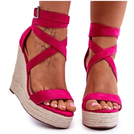 FJ1 Komfortable sandaler med høj kile Fuchsia Lemira lyserød