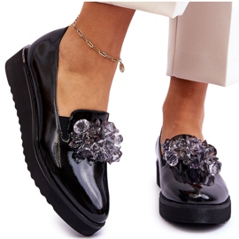 Vinceza Lakerede Wedge Loafers Med Krystaller Sort Loresa