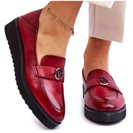 Vinceza Dame Læder Low Wedge Loafers Rød Synthia