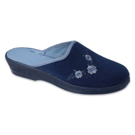 Befado dametøfler 219D481, marineblå, med broderede blomster