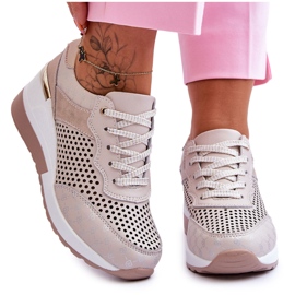 S.Barski Dame læder gennembrudte sneakers lys beige Virginia