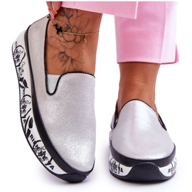 S.Barski Slip-On lædersneakers til kvinder Sølv Ottavia