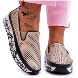 S.Barski Kvinders gennembrudte lædersneakers Slip-On Beige Sorito