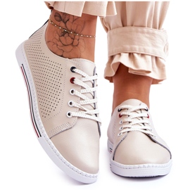 S.Barski Gennembrudte lædersneakers til kvinder Beige Ferone