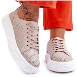 S.Barski Læder sportssko på chunky platform Beige Montigo