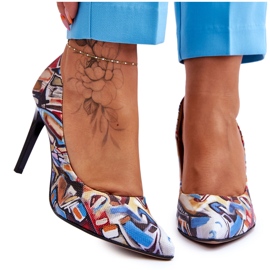 Lewski Shoes Moderigtige Lewski-sko med høje hæle i læder 2659 sort og blå flerfarvet