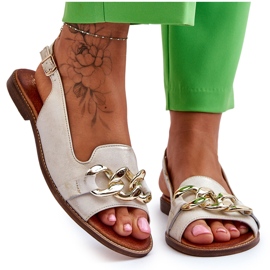Lewski Shoes Dame lædersandaler Lewski Sko 3230 Beige-Guld brun