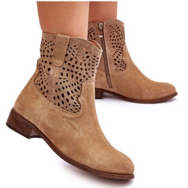 Lewski Shoes Dame Ruskind Openwork Støvler Leski Sko 3301 Beige