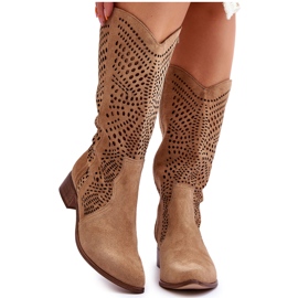 Lewski Shoes Ruskind Cowboy Boots Before The Knee Leewski Sko 3305 Beige brun