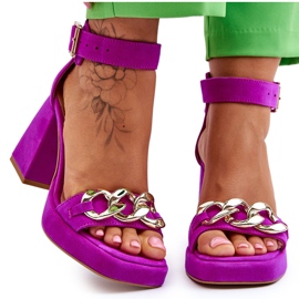 Lewski Shoes Damesandaler i ruskind på massive hæle Leski-sko 3207 Fuchsia lyserød