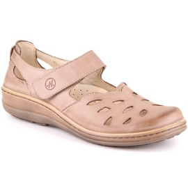 Komfortable damesko i gennembrudt læder med velcro beige Helios 4043