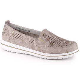 Læderkomfortable damebeige slip-on sko eVento 5364