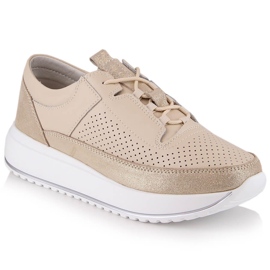 Sportssko i læder til kvinder på den beige platform Artiker 52C1384