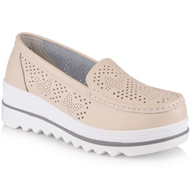 Loafers i læder til kvinder på den gennembrudte beige platform Artiker 52C2119