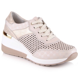 Læder behagelige gennembrudte kilesko beige S.Barski LR29587