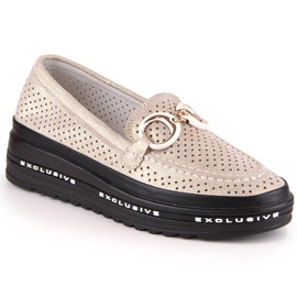 Læder behagelige gennembrudte slip-on sko guld S.Barski LR27750 gylden