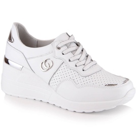 Komfortable lædersko til kvinder hvide sneakers S.Barski LR29169