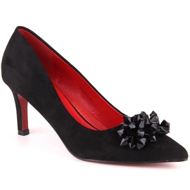 Dame ruskind pumps med perler T.Sokolski W23-401 sort