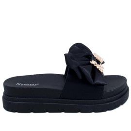 BM Bamse Sorte platform hjemmesko med bamse