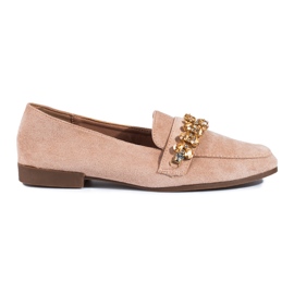 Dame ruskind loafers med Shelovet krystaller beige
