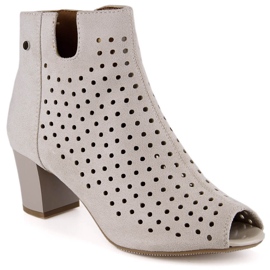 Dame forårsruskind gennembrudt peep toe støvler beige Jezzi ASA169-7