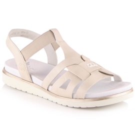 Komfortable slip-on sandaler til kvinder med elastisk ecru Rieker V5052-80 beige