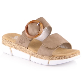 Komfortable velcro hjemmesko til kvinder beige Rieker V2392-62