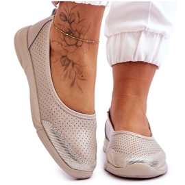 Kvinders læder åbner beige ballerinas