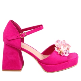 PA1 Sandaler på bred hæl med sten Mirella Fuchsia lyserød