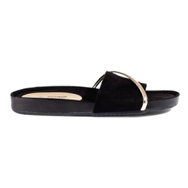 Sorte flip-flops med guld-Shelovet-udsmykning