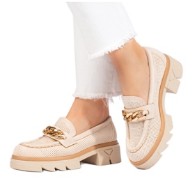 Shelovet ruskind loafers med kæde lys beige