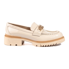 Patentbeige brogues med gylden Shelovet-udsmykning