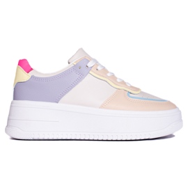 Flerfarvede sneakers på en tyk Shelovet platform beige